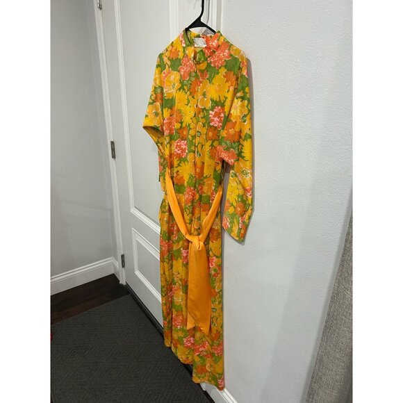 Vintage At Home Wear Van Raalte Sash Belt Floral Maxi Dress Size Medium Boho - Picture 3 of 9